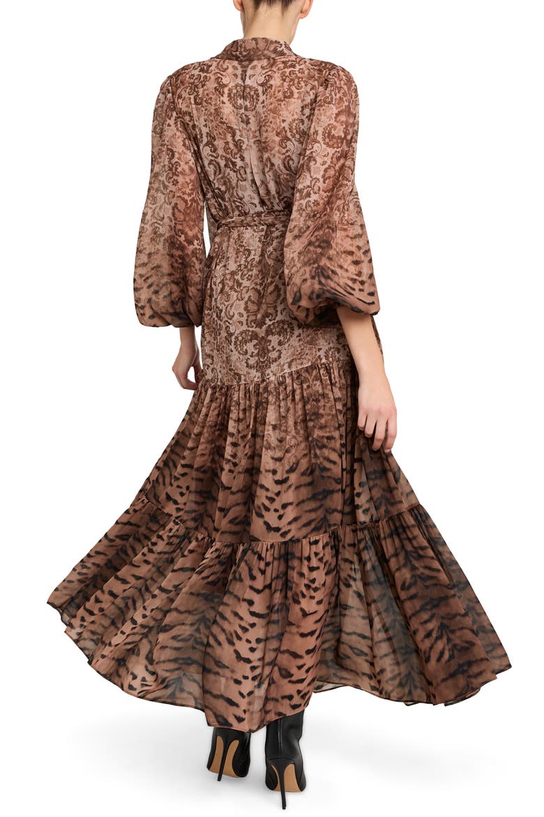 Oak Print Long Sleeve Maxi Dress, Alternate, color, NATURAL MULTI