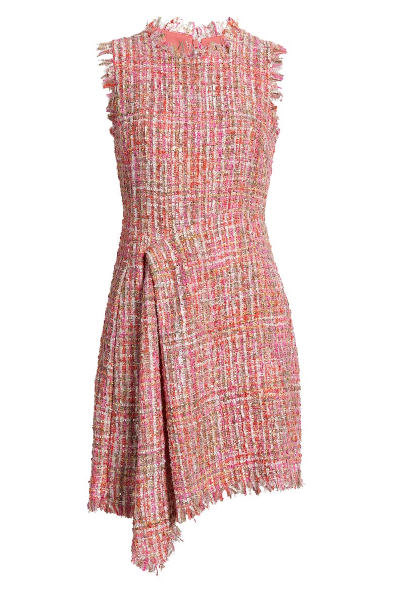 Pleat Detail Bouclé Dress, Alternate, color, PINK MULTI