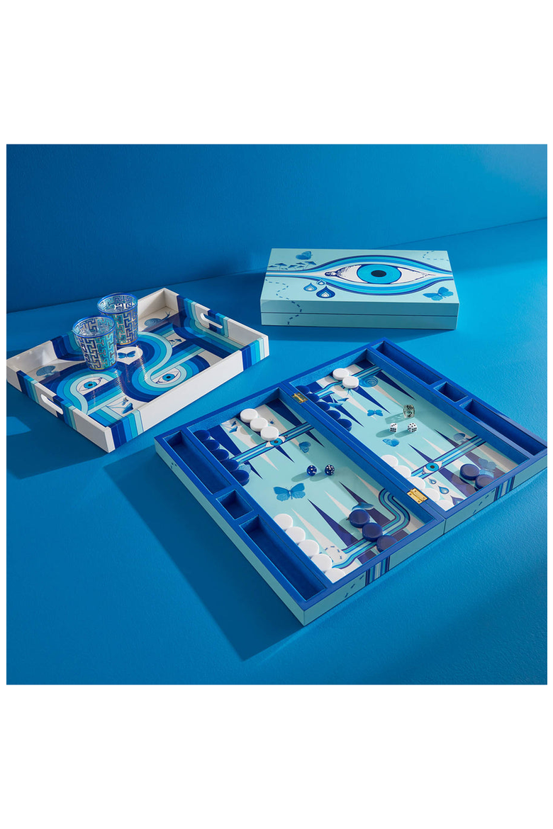 Druggist Backgammon Set, Alternate, color, Delft Blue
