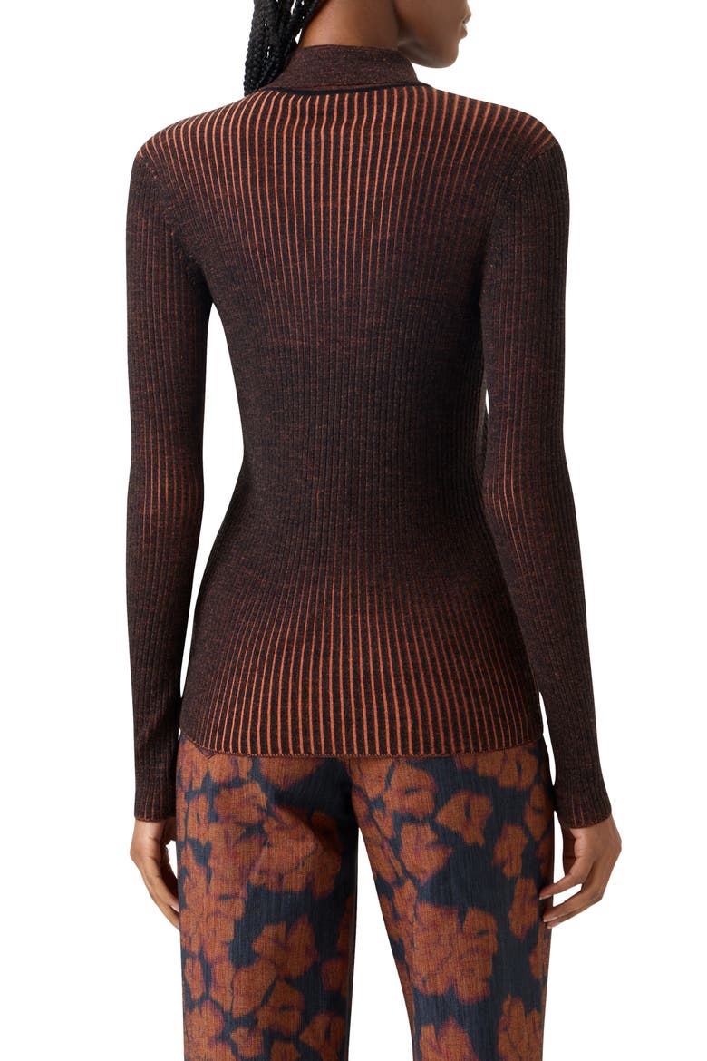 Two Tone Virgin Wool Rib Cardigan, Alternate, color, BLACK-ORANGE