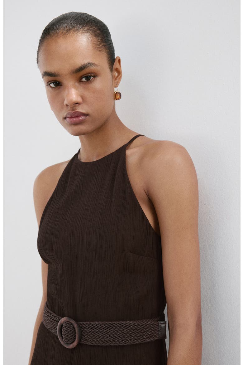 Belted Sleeveless Crop Jumpsuit, Alternate, color, CHOCOLATE