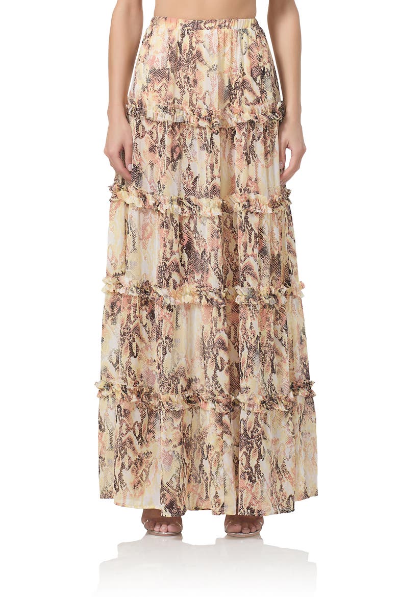 Sabina Snakeskin Print Tiered Maxi Skirt, Main, color, SHINE SNAKE