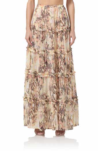 AFRM Sabina Snakeskin Print Tiered Maxi Skirt