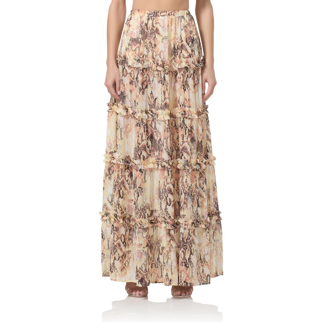 Afrm Sabina Snakeskin Print Tiered Maxi Skirt In Shine Snake