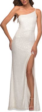 La Femme Simple One Shoulder Long Sequin Evening Gown
