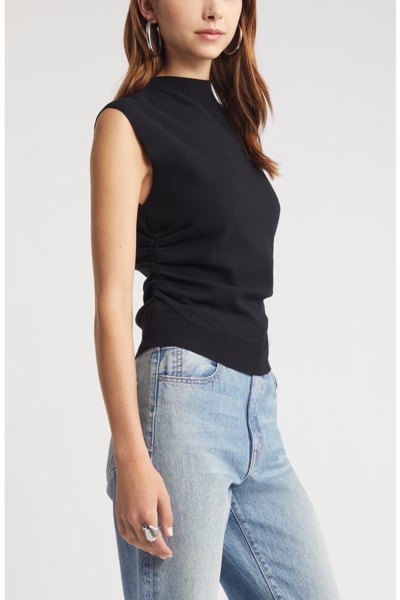Ruched Cap Sleeve Sweater, Alternate, color, BLACK