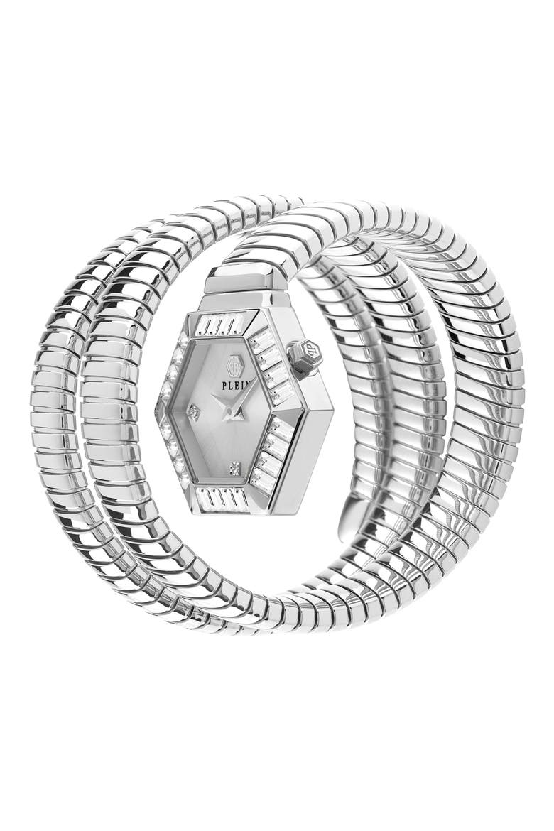 $nake Hexagon Crystal Bracelet Watch, 28mm, Alternate, color, STAINLESS STEEL