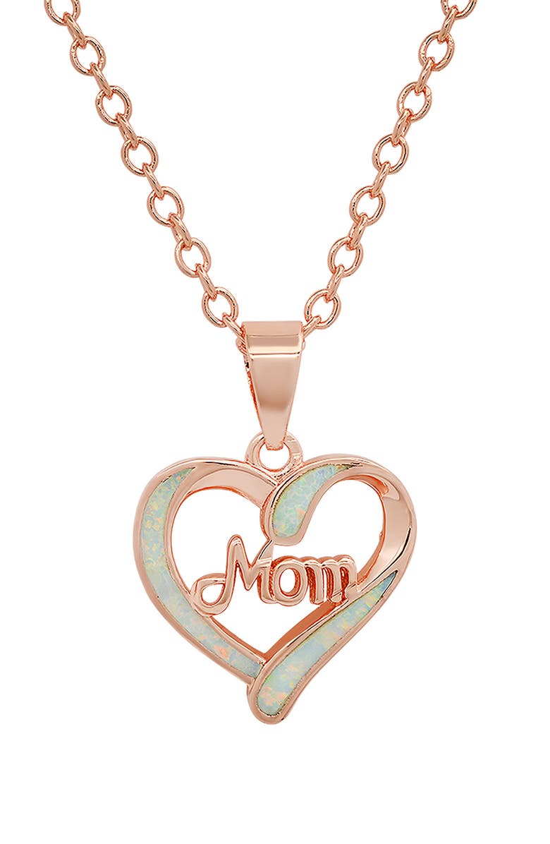 HMY JEWELRY 18K Rose Gold Plated Opalite 'Mom' Necklace, Main, color, 