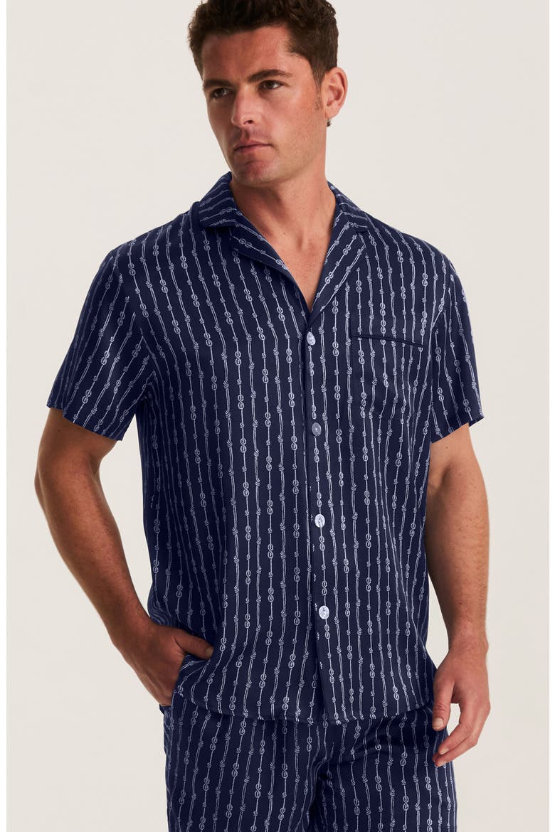 Nautical Stripe Mulberry Silk Short Pajamas, Alternate, color, NAVY