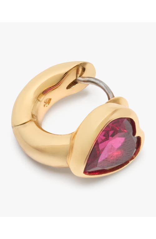 Kate Spade New York Keep Sparkling Stone Heart Huggie Hoop Earrings In Gold Tone In Ruby/gold