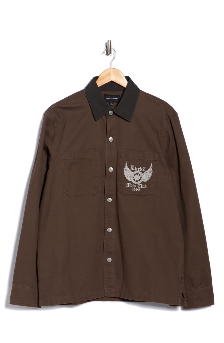Lucky Brand Logo Utility Shirt Jacket, Alternate, color, Turkish Coffee Brown