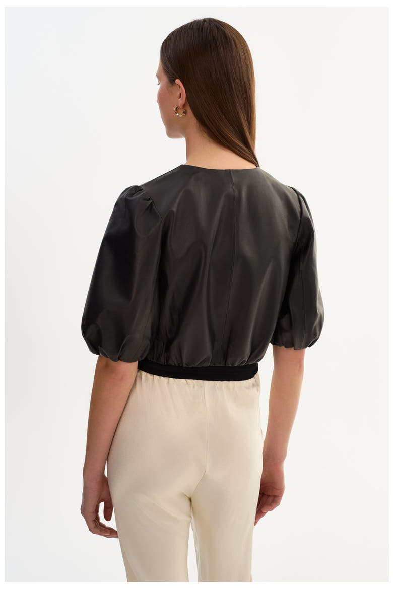 Franka | Balloon Sleeve Leather Blouse, Alternate, color, Black