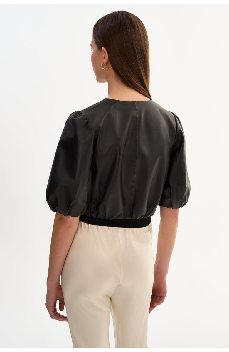 LAMARQUE Franka | Balloon Sleeve Leather Blouse, Alternate, color, Black