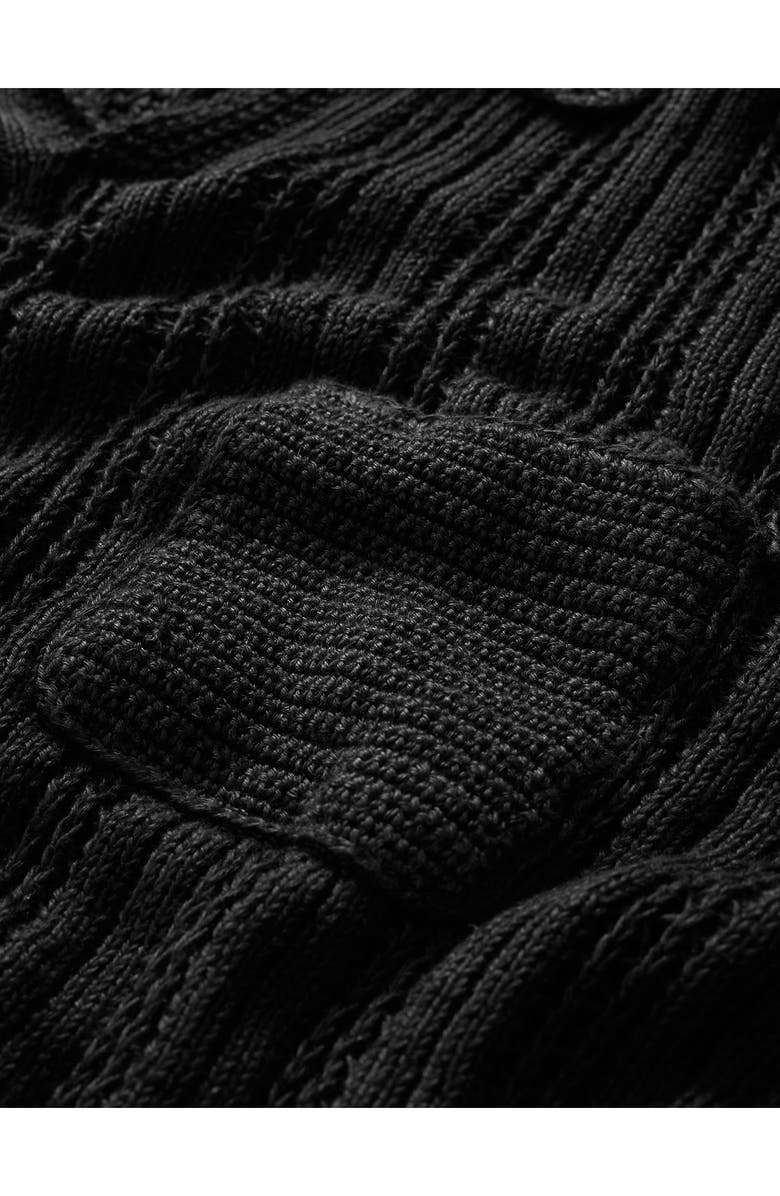 John Varvatos Odin Short Sleeve Textured Linen Johnny Collar Sweater, Alternate, color, Black