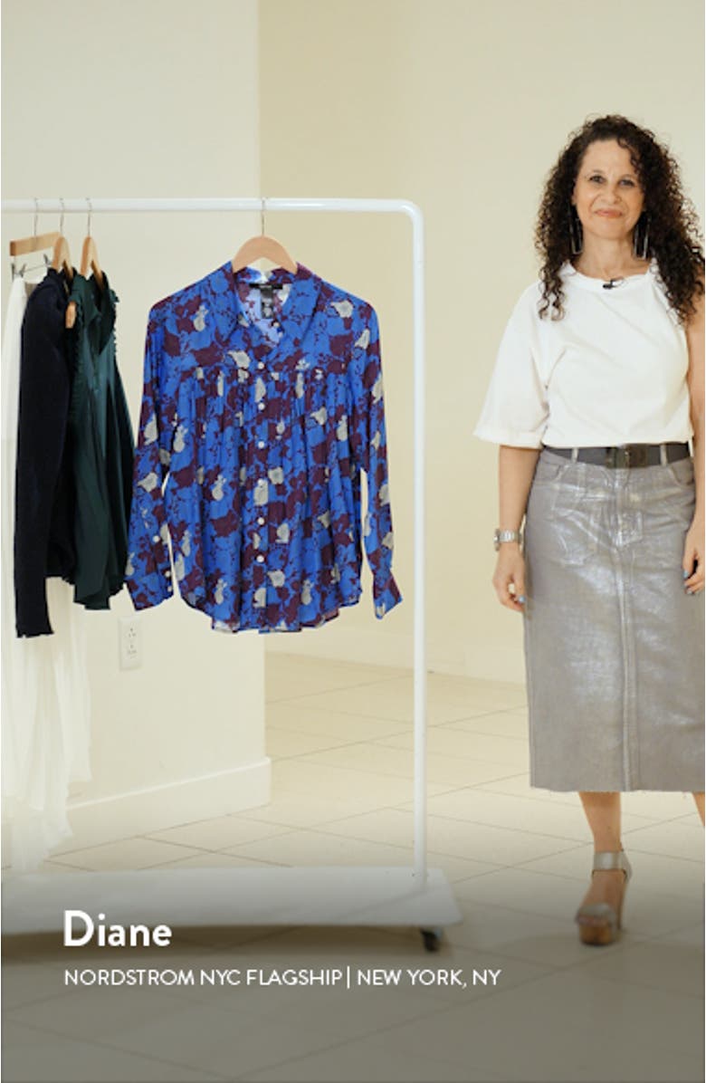 Floral Shirred Satin Button-Up Shirt, sales video thumbnail