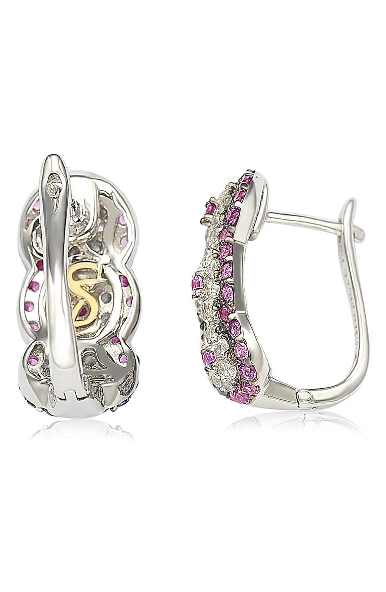 SUZY LEVIAN Sterling Silver White & Pink Sapphire Leverback Huggie Earrings, Alternate, color,