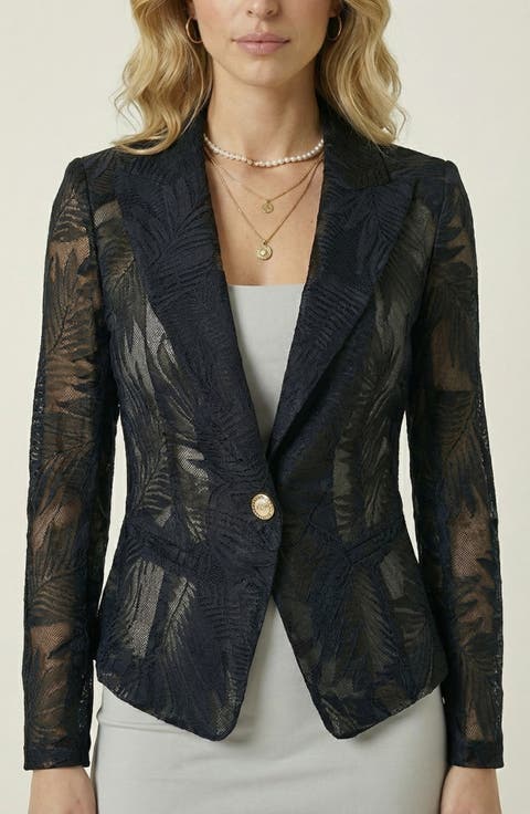 Sheer Lace Sleeved Tailored Blazer