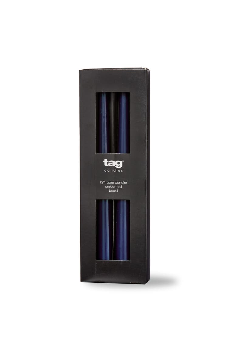 Navy Taper Candles Set of 4 Unscented Smokeless Paraffin, Main, color, Blue
