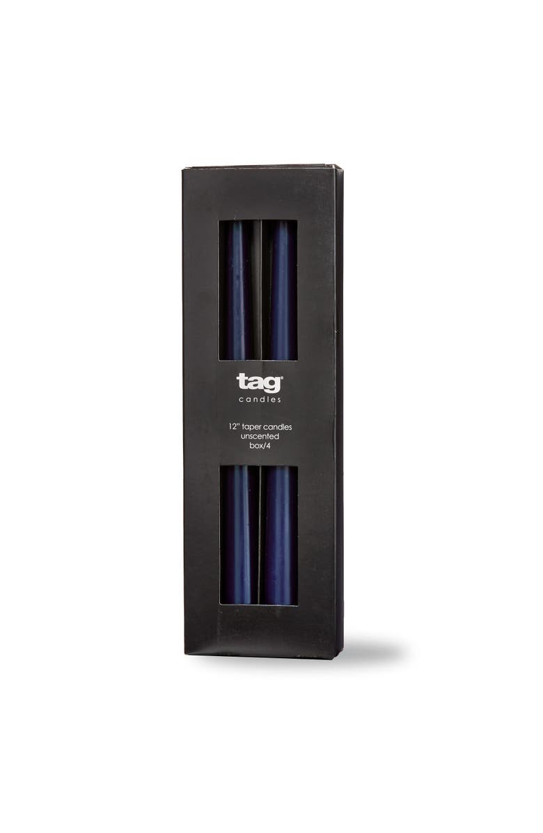 tag Navy Taper Candles Set of 4 Unscented Smokeless Paraffin, Main, color, Blue