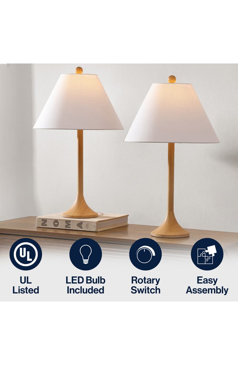 JONATHAN Y Albie 25" Modern Coastal Iron Column LED Table Lamp, Alternate, color, Brown Wood Finish