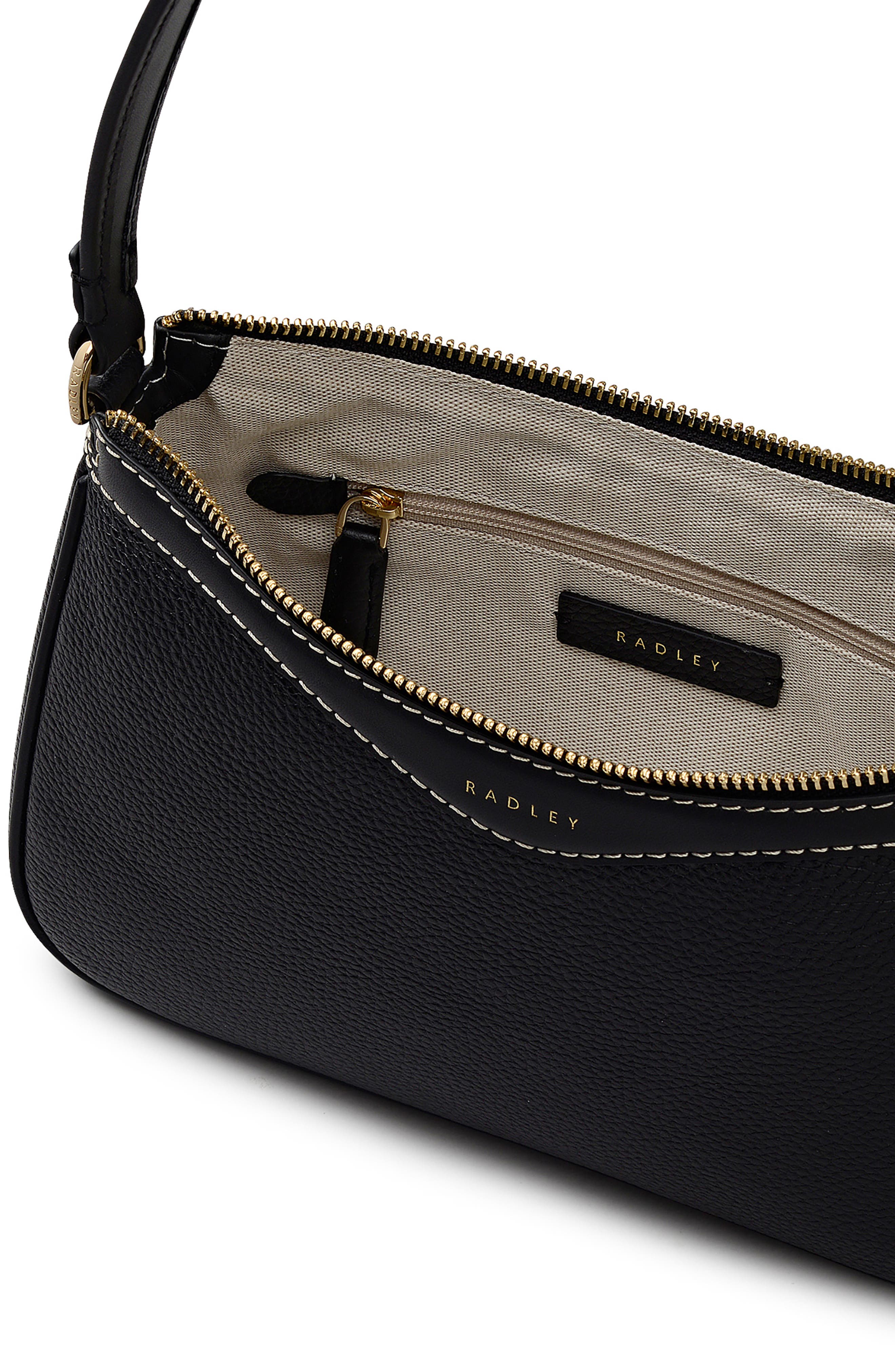 Albany Avenue Medium Leather Zip Top Shoulder Bag, Alternate, color, BLACK