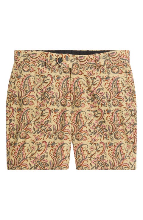 Floral Paisley Flat Front Cotton Shorts