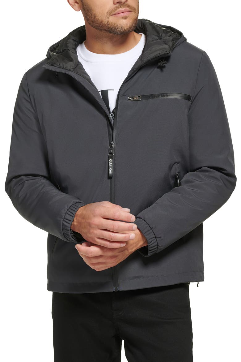Water Resistant Hooded Jacket, Main, color, IRON