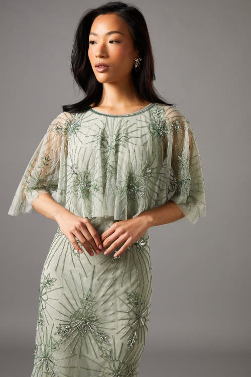 Coast Floral Embellished Cape Midi Dress In Gold