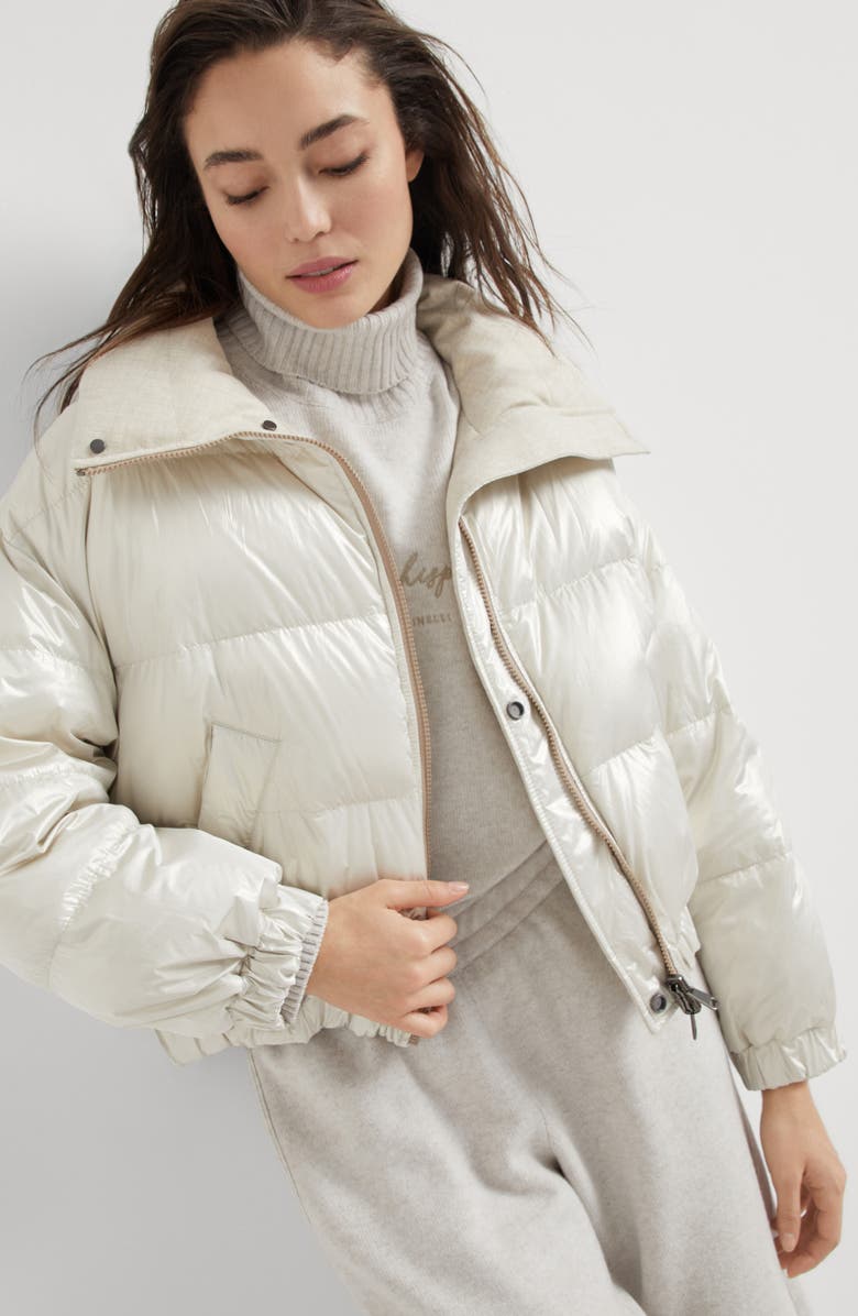 Brunello Cucinelli Sparkling canvas down jacket with monili, Alternate, color, 