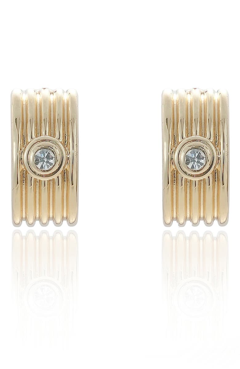 Ettika Medium Ribbed Cubic Zirconia Huggie Hoop Earrings, Alternate, color, Gold