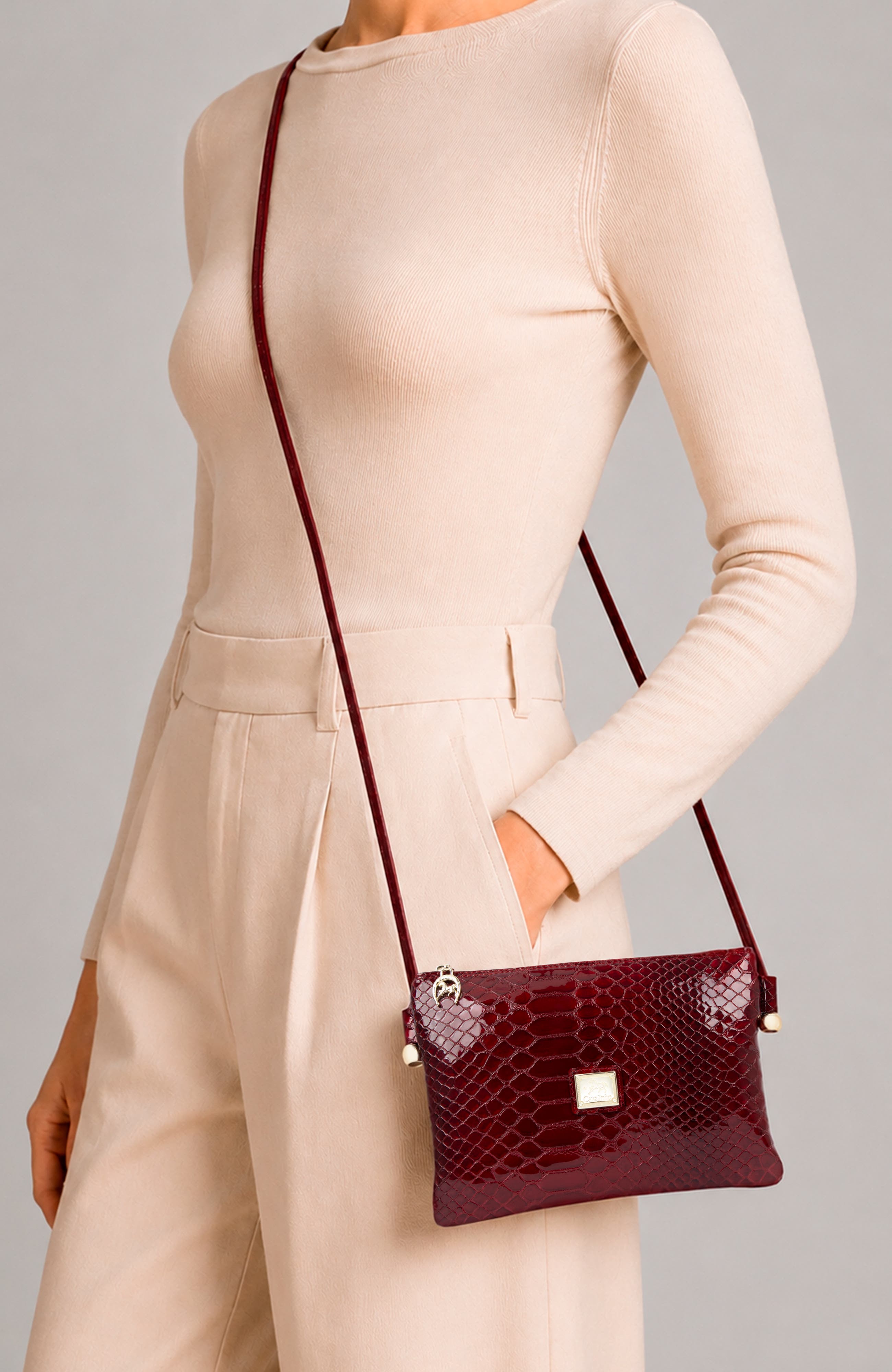 Gallop Patent Leather Crossbody Bag 593, Alternate, color, Red