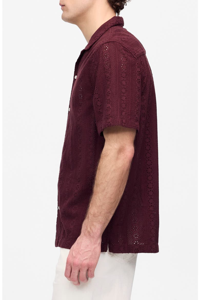 Short Sleeve Button-Up Shirt in Embroidered Cotton, Alternate, color, DUSTY PLUM