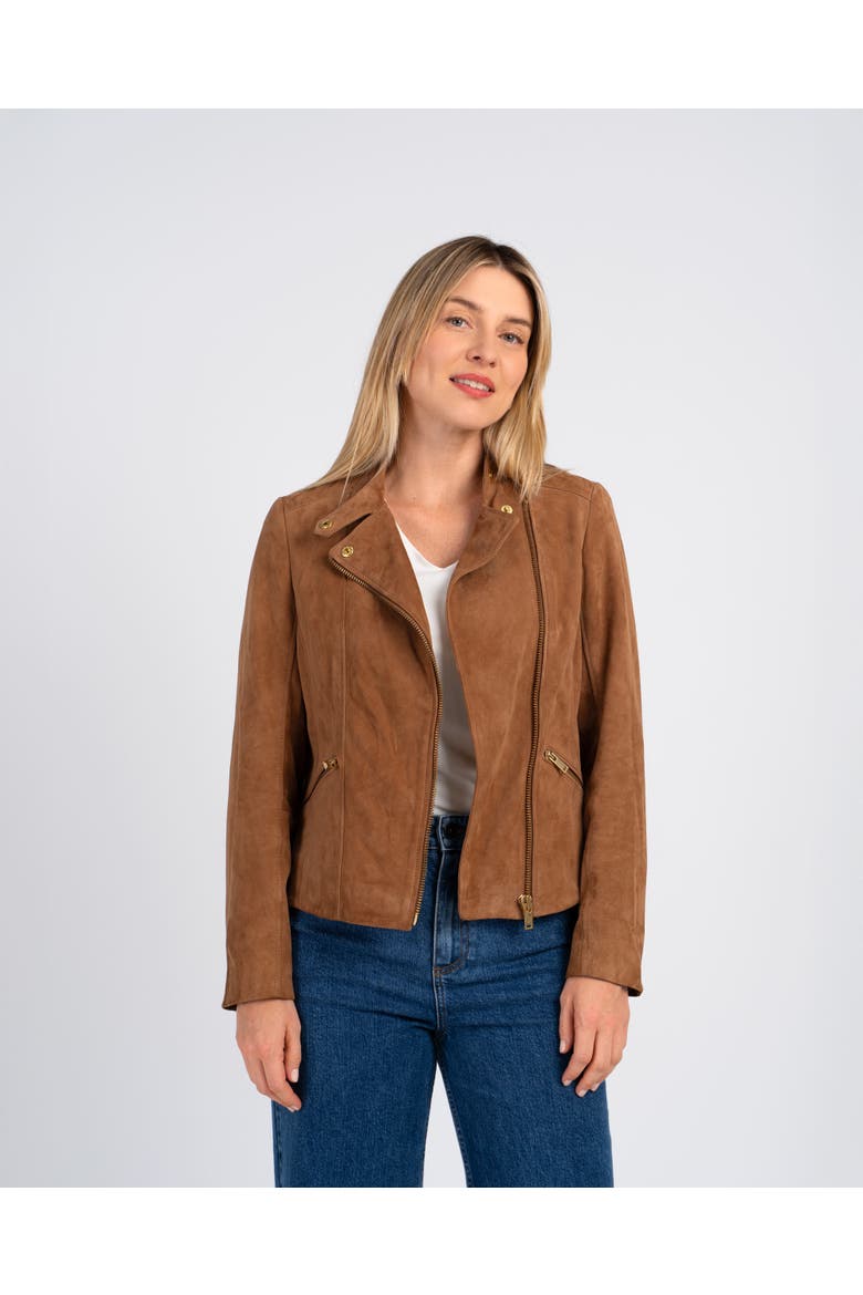 Hudson Suede Biker Jacket, Main, color, Camel