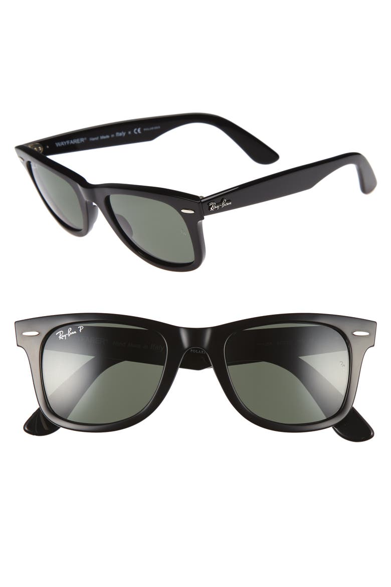 'Classic Wayfarer' 50mm Polarized Sunglasses, Main, color, BLACK/ GREEN P