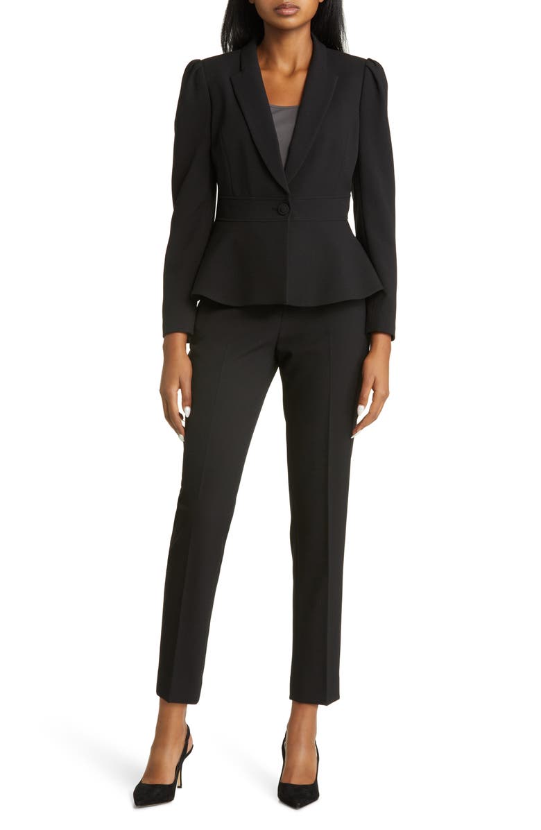 Tahari ASL Peplum Blazer & Tapered Pants Set, Main, color, Black