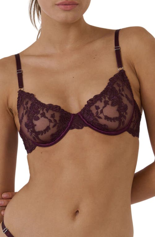Kat The Label Nicolette Embroidered Underwire Bra in Raisin 