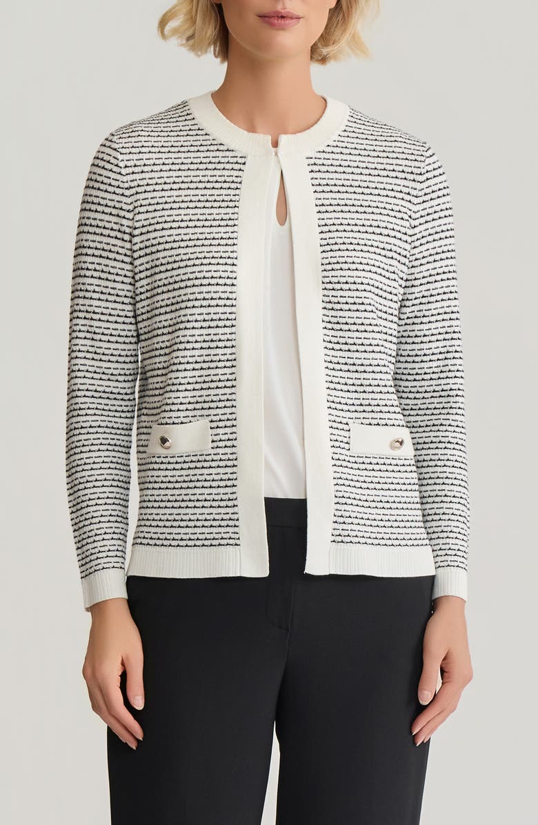 KASPER Textured Cardigan, Main, color, Vanilla Ice/ Black