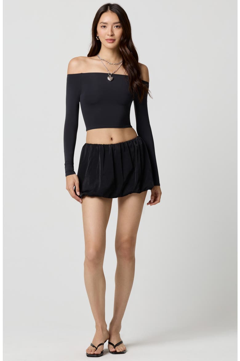 Silky Satin Bubble Skirt, Alternate, color, BLACK