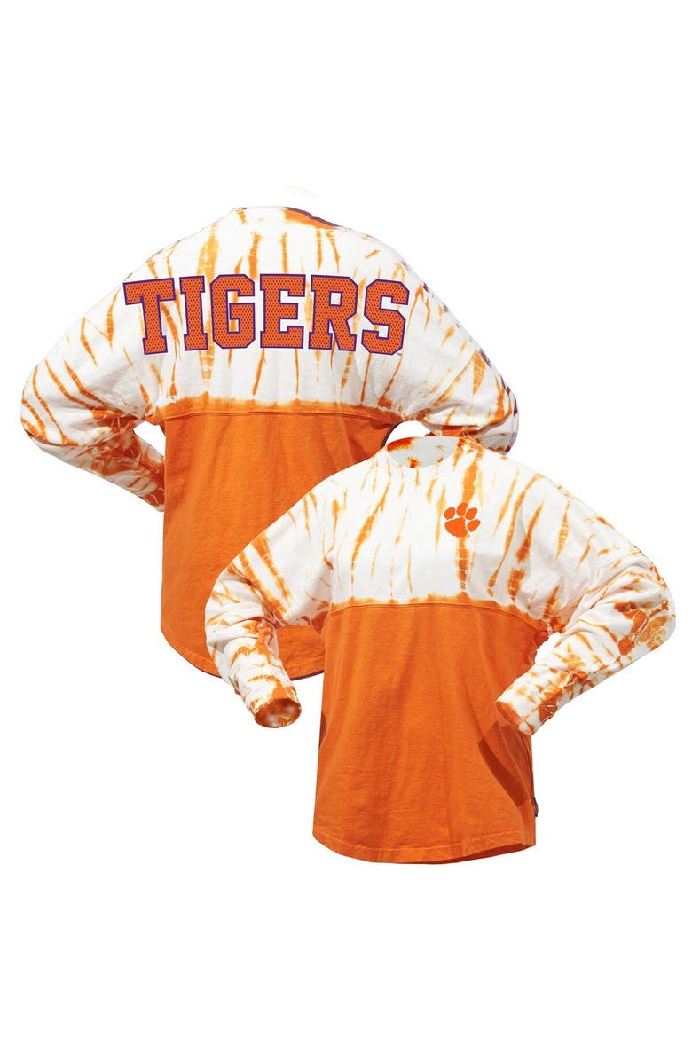 SPIRIT JERSEY Women's Orange Clemson Tigers Tie-Dye Long Sleeve Jersey T-Shirt, Main, color, Orange