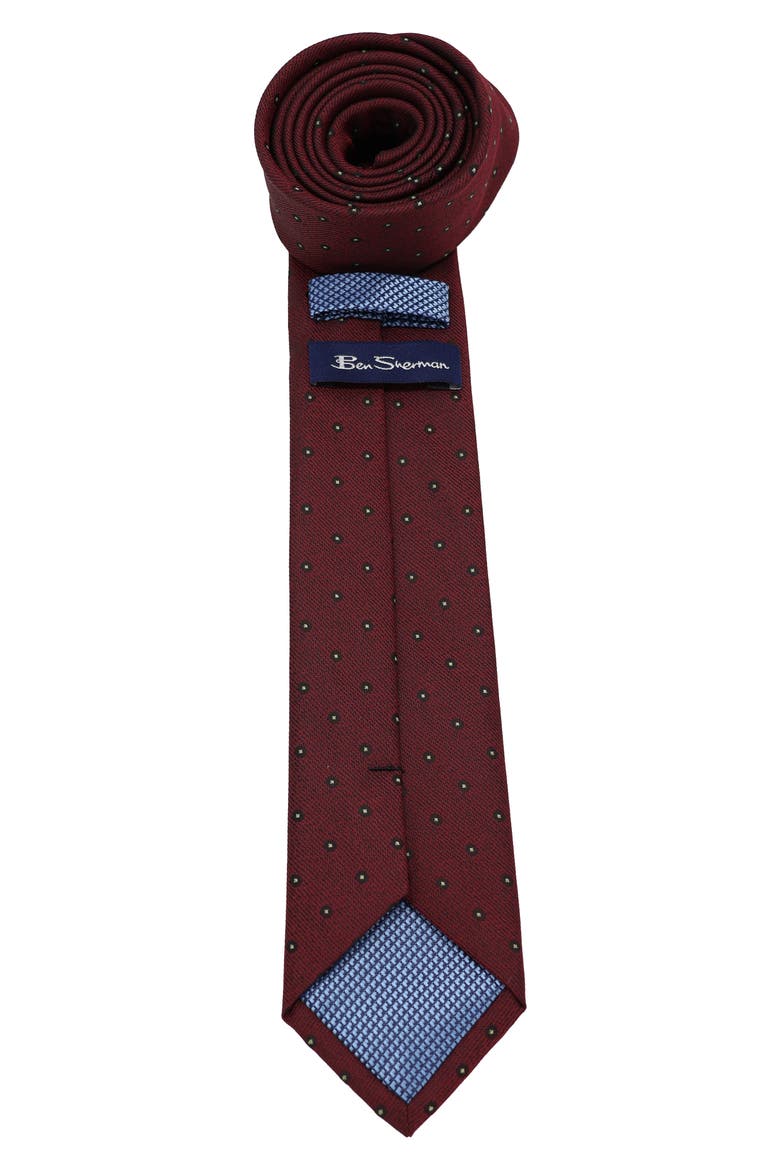 Dot Print Tie, Alternate, color, BURGUNDY/ HUNTER