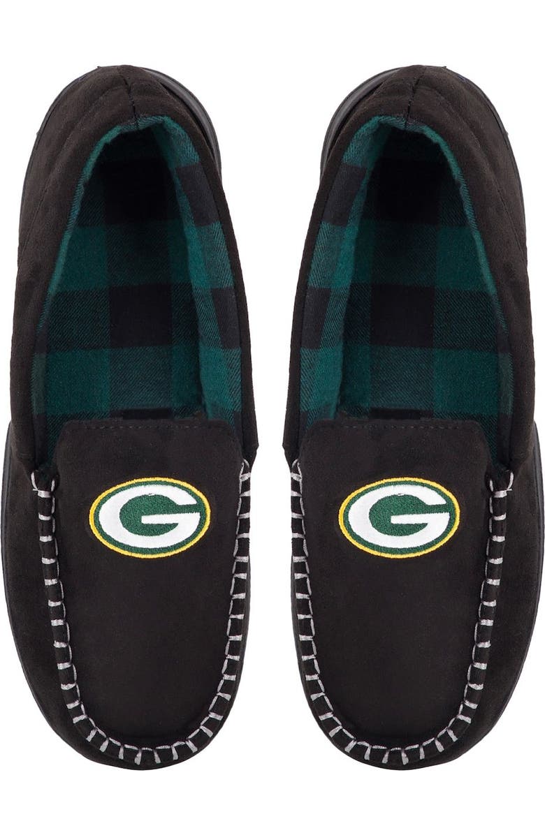 FOCO Men's FOCO Green Bay Packers Team Logo Flannel Moccasin Slippers, Alternate, color,