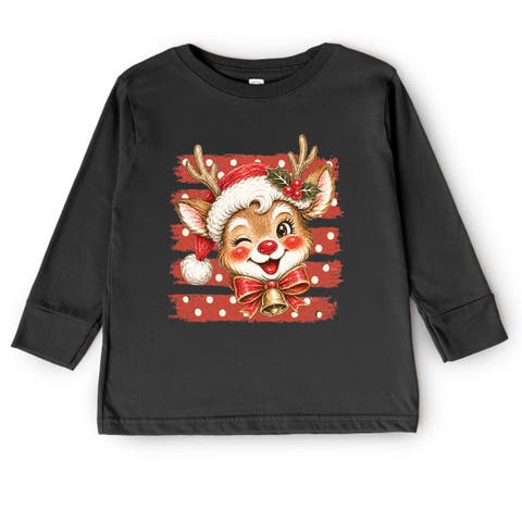 Reindeer Stripes and Polka Dots Long Sleeve Tee (Toddler)