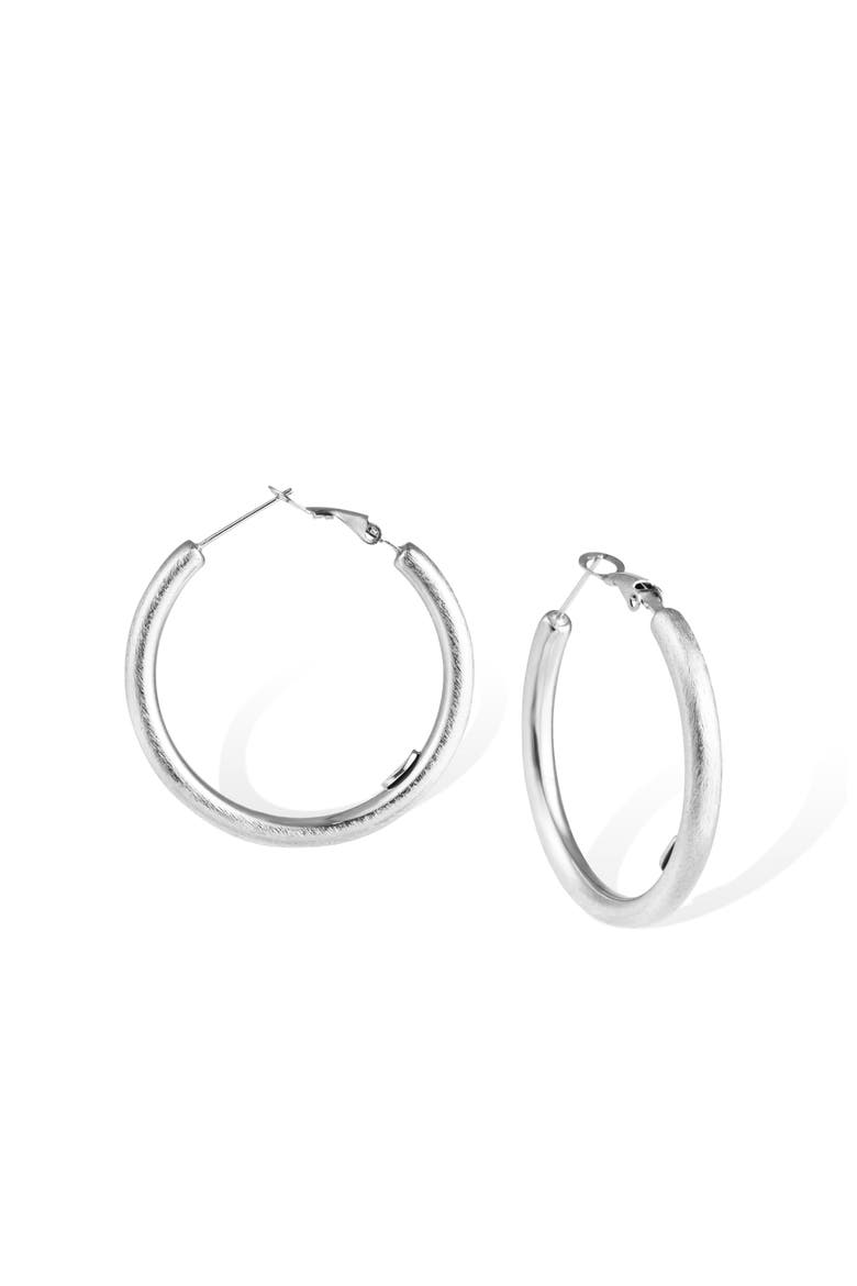 Retro Medium Hoop Earrings, Main, color, Silver