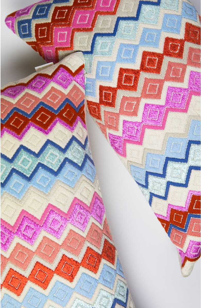 Archive New York San Pedro Pink Diamond Handwoven Cotton and Silk Brocade Throw Pillow, Alternate, color, Multi