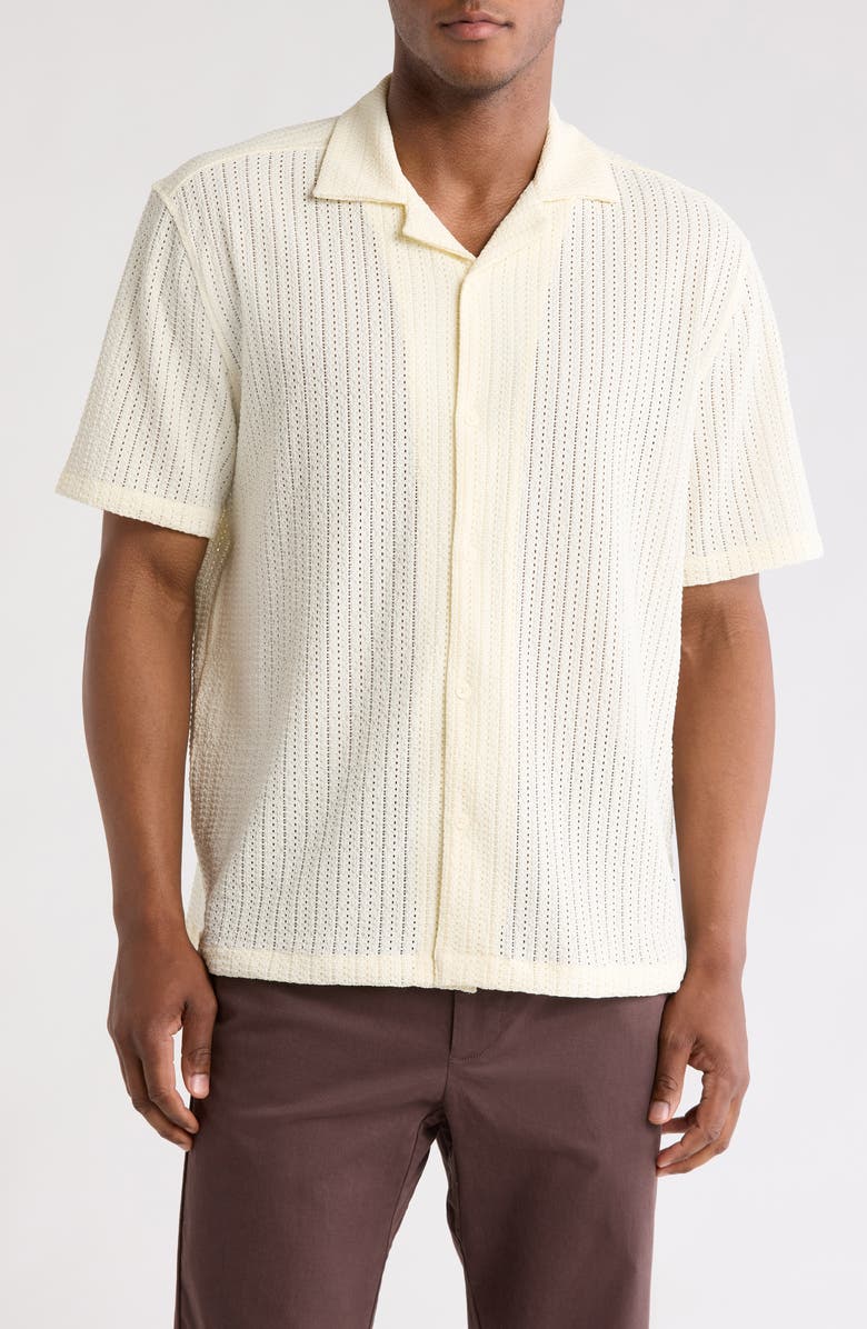 Civil Society Relaxed Fit Open Stitch Camp Shirt, Main, color, Cream