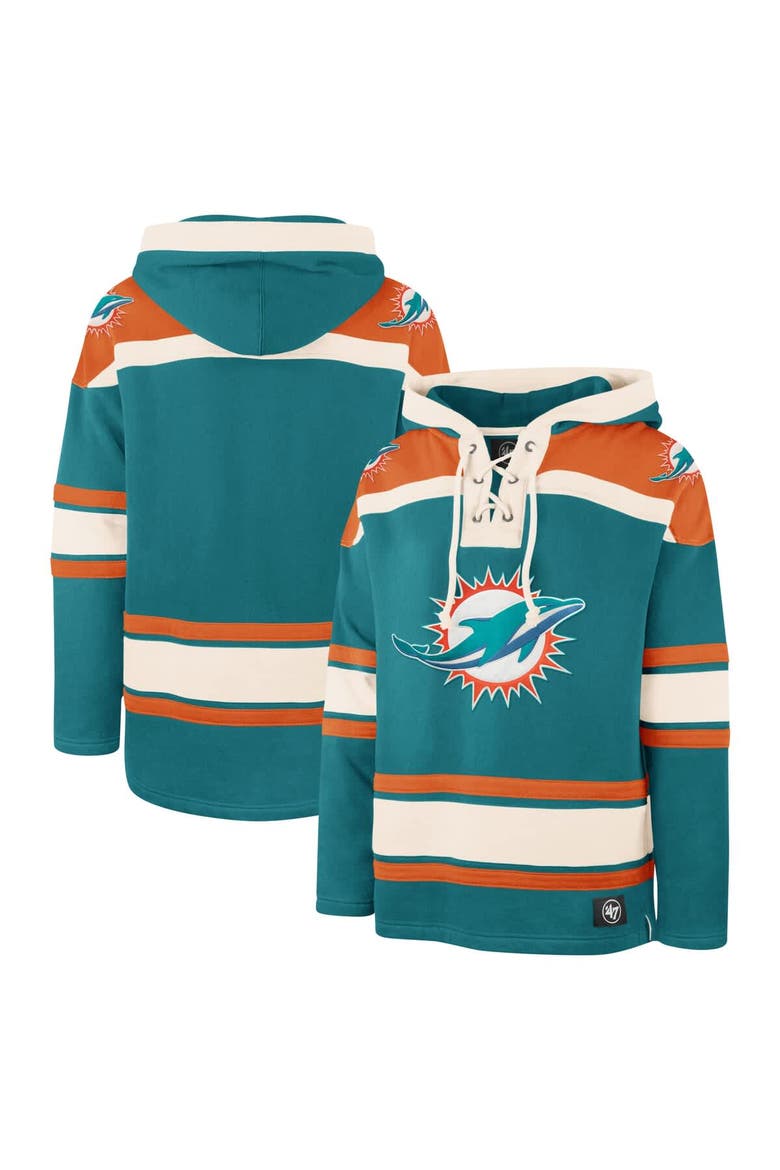 Men's '47 Aqua Miami Dolphins Superior Lacer Pullover Hoodie, Alternate, color, Aqua