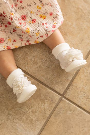 Toddler Girl Sock Shoes Tulle Trim - Beige