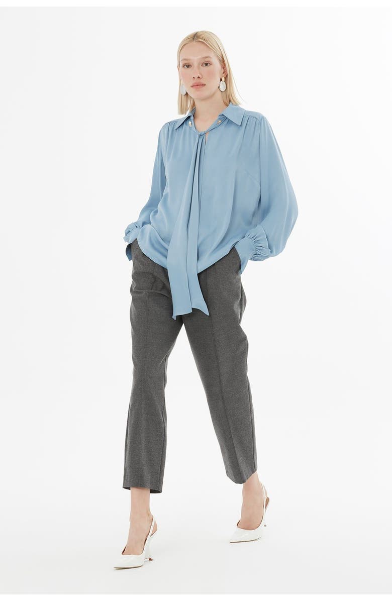 Gizia V-Neck Shirt with Scarf Detail, Main, color, Blue