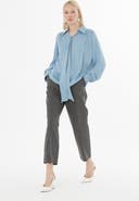 Gizia V-Neck Long-Sleeve Blouse with Scarf Detail