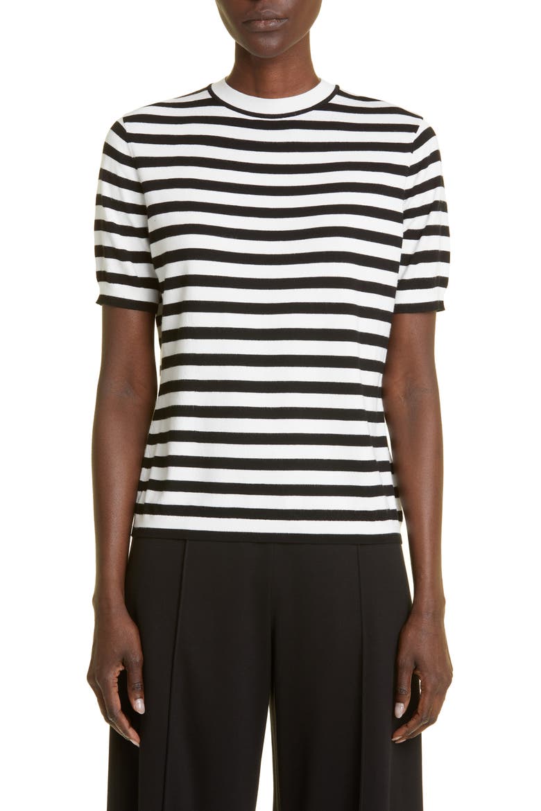Stripe Short Sleeve Sweater, Main, color, BLACK MULTI